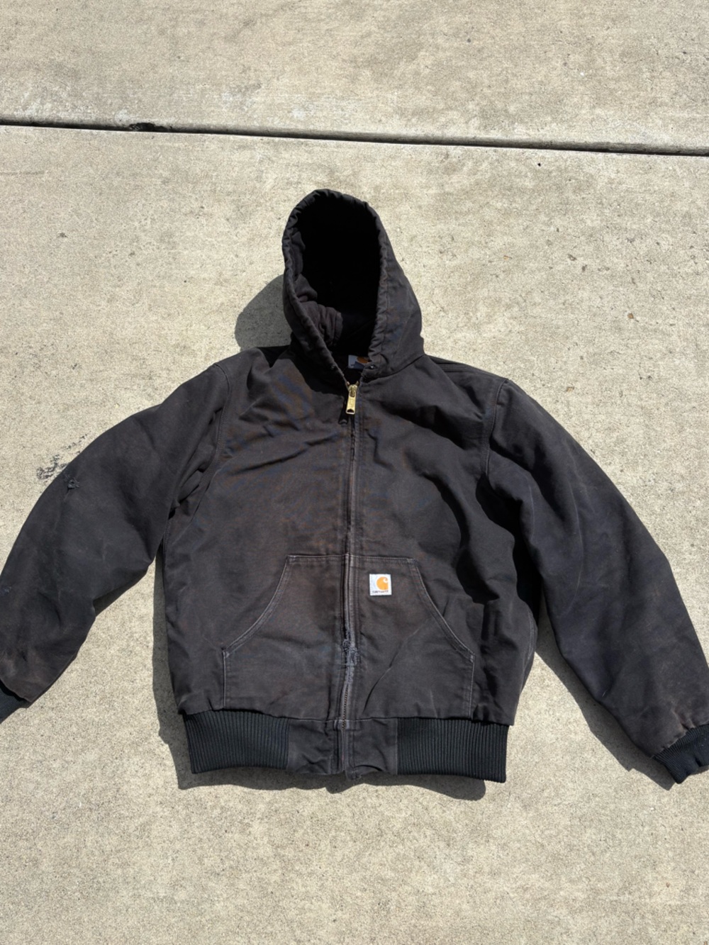 Carhartt Black Hooded Work Coat with Ribbed Waist